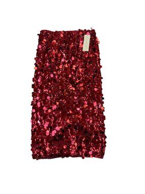 Thirty/Thirty Womens Red Sequin Pencil Midi Skirt Glittery Partywear Size M